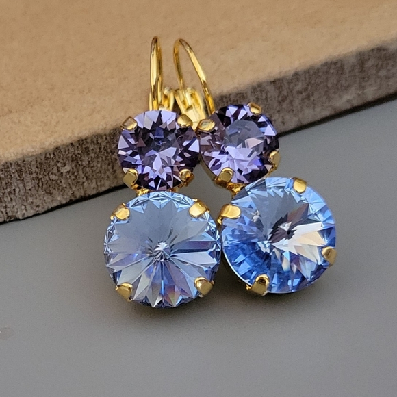 Austrian Crystal Two Stone Earrings in Gold - Picture 10 of 11